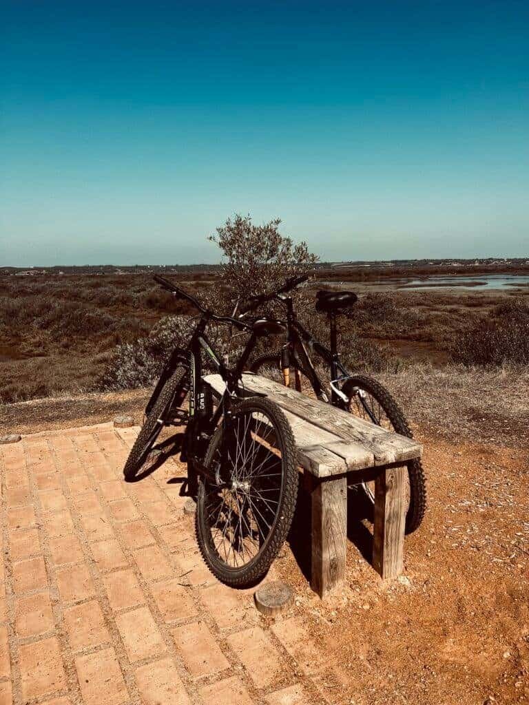 Bikes parked during a pause on a cycling tour from Café Velo Algarve