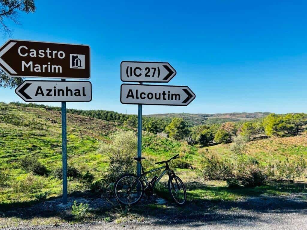 Road signs during a cycling trip from Café Velo Algarve